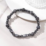 Natural Larvikite & Non-Magnetic Synthetic Hematite Beaded Stretch Bracelets for Women, Beads: 6mm and 8.5mm, Inner Diameter: 2.24 inch(5.7cm)(BJEW-JB13136)