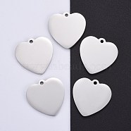 304 Stainless Steel Pendants, Manual Polishing, Blank Stamping Tags, Double Side Polished, Heart, Stainless Steel Color, 20x20x1.8mm, Hole: 2.2mm(STAS-I140-06S)
