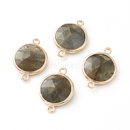 Labradorite Links Connectors, with Golden Tone Brass Findings, Faceted Half Round, 20x14x5mm, Hole: 1.5mm(G-B009-18G)
