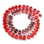 Transparent Glass Beads Strands, Segmented Multi-color Beads, Top Drilled, Teardrop, Red, 9x6x5mm, Hole: 1mm, about 51~52pcs/strand, 11.89~12.28''(30.2~31.2cm)(GLAA-B014-01C)