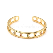 Colorful Cubic Zirconia Moon Hollow Out Cuff Bangle, Brass Wide Open Bangle for Women, Lead Free & Cadmium Free, Real 18K Gold Plated, Inner Diameter: 2-1/4 inch(5.8cm)x2-1/4 inch(5.7cm)(BJEW-I298-14G)