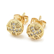 Brass Micro Pave Cubic Zirconia Stud Earrings, Cross, Real 18K Gold Plated, 7.5mm(EJEW-P261-40G)