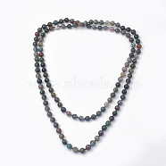 Natural Indian Agate Beaded Multi-strand Necklaces, Double Layer Necklaces, Round, 47.24 inch~48.03 inch(120~122cm)(NJEW-S408-01)