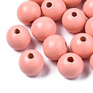 Painted Natural Wood European Beads, Large Hole Beads, Round, Salmon, 16x15mm, Hole: 4mm(X-WOOD-S049-06J)