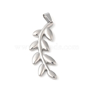 304 Stainless Steel Pendants, Leafy Branch Charms, Stainless Steel Color, 42x17x3.5mm, Hole: 7x4mm(STAS-D052-02P)