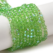 Electroplate Transparent Glass Beads Strands, Faceted, Round, Rainbow Plated, Light Green, 3mm, Hole: 0.8mm, about 164~166pcs/strand, 19.69~19.88 inch(50~50.5cm)(EGLA-A035-T3mm-L09)