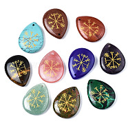 Natural & Synthetic Gemstone Pendants, Teardrop with Nordic Pagan Pattern, 32~33.5x25~26x6.5~7.5mm, Hole: 2mm, 6pcs/bag(G-T122-72)