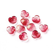 Transparent Glass Beads, with Glitter Powder, Dyed & Heated, Flower, Crimson, 12x3.6mm, Hole: 1mm(EGLA-L027-A06)