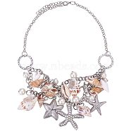 Bib Statement Necklaces, with Natural Conch Shell, Starfish, Platinum, 16.5 inch(42cm), 1pc/box(NJEW-PH0001-14P)