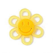 Acrylic Cabochons, with Glitter Powder, Flower with Smiling Face, Yellow, 37x4.5mm(MACR-C015-02B)