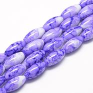 Baking Painted Glass Beads Strands, Swirl Glass Beads, Oval, Mauve, 22x10~10.5mm, Hole: 1.5~2.5mm, about 35~37pcs/strand, 30.31 inch(77cm)(DGLA-S115-22x10mm-S51)