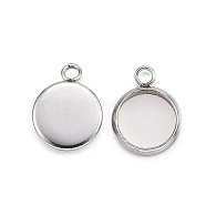 304 Stainless Steel Pendant Cabochon Settings, Plain Edge Bezel Cups, Flat Round, Stainless Steel Color, Tray: 8mm, 13x10x2mm, Hole: 2mm(X-STAS-G127-13-8mm-P)