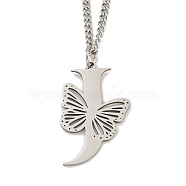 201 Stainless Steel Necklaces, Letter J, 23.74 inch(60.3cm) p: 36x23.5x1.3mm(NJEW-Q336-01J-P)