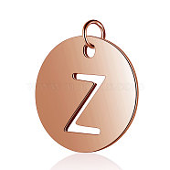 304 Stainless Steel Charms, Flat Round with Letter, Rose Gold, Letter.Z, 12x1mm, Hole: 2.5mm(STAS-S105-T514R-Z)
