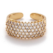 Brass Micro Pave Clear Cubic Zirconia Cuff Rings, Open Rings, Wide Band Rings, Long-Lasting Plated, Golden, US Size 8, Inner Diameter: 18mm(RJEW-I077-26G)