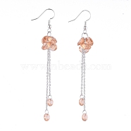 Dangle Earrings, Cluster Earrings, with Cubic Zirconia Charms, Brass Earring Hooks and 304 Stainless Steel Cable Chains, PeachPuff, 85mm(EJEW-JE04093-02)