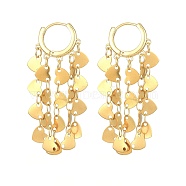 Brass Dangle Hoop Earrings, 304 Stainless Steel Heart Tassel Earrings, Golden, 58x20mm(EJEW-TA00266)