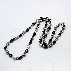 Fashionable 304 Stainless Steel Coffee Bean Chain Necklaces, with Lobster Claw Clasps, Black & Stainless Steel Color, 21.3 inch(54cm)(NJEW-I008-34C)