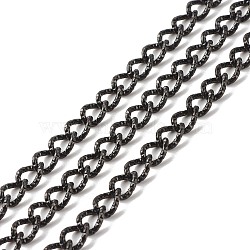 304 Stainless Steel Curb Chains, Textured, Unwelded, with Spool, Electrophoresis Black, 10x7x1.5mm, about 16.40 Feet(5m)/Roll(CHS-E005-01EB)