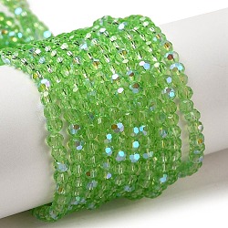 Electroplate Transparent Glass Beads Strands, Faceted, Round, Rainbow Plated, Light Green, 3mm, Hole: 0.8mm, about 164~166pcs/strand, 19.69~19.88 inch(50~50.5cm)(EGLA-A035-T3mm-L09)