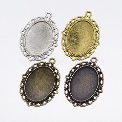 Zinc Alloy Oval Pendant Cabochon Settings, DIY Findings for Jewelry Making, Cadmium Free & Nickel Free & Lead Free, Mixed Color, Tray: 25x18mm, 39x29x2mm, Hole: 2mm(PALLOY-X0012-NR)