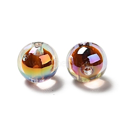 UV Plating Rainbow Iridescent Transparent Acrylic Beads, Two Tone, Round, Saddle Brown, 15.5x15mm, Hole: 2.5mm(OACR-A014-04)