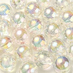UV Plating Transparent Rainbow Iridescent Acrylic Beads, Bubble Beads, Round, Clear, 15~15.5x15.5~16mm, Hole: 2.6~2.7mm(TACR-D010-07B)