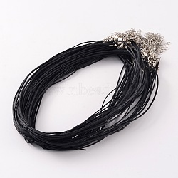 Mixed Size DIY Waxed Cord Necklace Making, with Iron Lobster Claw Clasps and Extender Chains, Black, 15 inch~18 inch, 0.8~1.5mm(NJEW-JN01530)