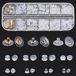 Elite 367Pcs 11 Style Plastic & Silicone & Brass Ear Nuts, Clear, 3~11x3~11mm, Hole: 0.5~1mm(DIY-PH0009-70)