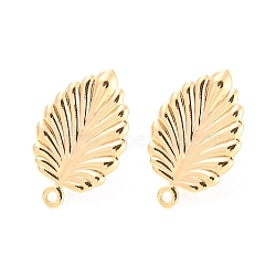 Rack Plating Brass Stud Earring Findings, with Horizontal Loops, Leaf, Real 18K Gold Plated, 19x12mm, Hole: 1.2mm, Pin: 0.8mm(KK-M261-44G)