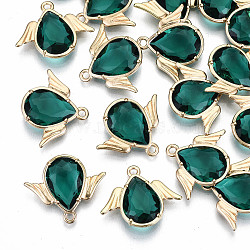 Faceted Glass Pendants, with Eco-Friendly Alloy Findings, Cadmium Free & Nickel Free & Lead Free, Angel, Light Gold, Teal, 18x22x4.5mm, Hole: 1.6mm(GLAA-S191-001J-G-NR)