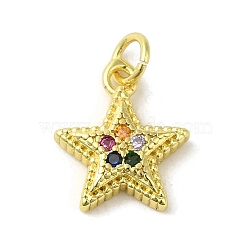 Brass Micro Pave Cubic Zirconia Charms, Real 18K Gold Plated, Star Charms, Colorful, 13.5x10.5x3mm, Hole: 3mm(KK-M283-16C-02)