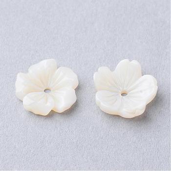 Natural Sea Shell Beads, Flower, Creamy White, 9.5x10x3mm, Hole: 0.5mm