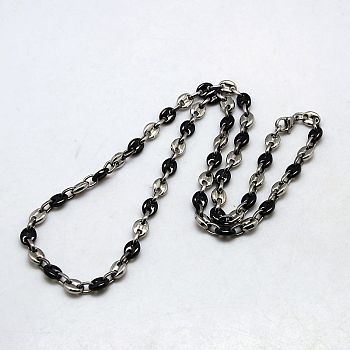 Fashionable 304 Stainless Steel Coffee Bean Chain Necklaces, with Lobster Claw Clasps, Black & Stainless Steel Color, 21.3 inch(54cm)
