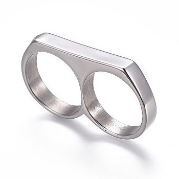 304 Stainless Steel Finger Rings, Double Rings, Stainless Steel Color, Size 10, 20mm