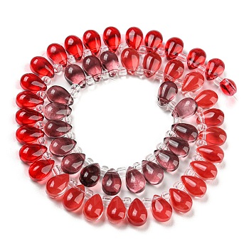 Transparent Glass Beads Strands, Segmented Multi-color Beads, Top Drilled, Teardrop, Red, 9x6x5mm, Hole: 1mm, about 51~52pcs/strand, 11.89~12.28''(30.2~31.2cm)
