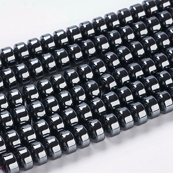 Non-Magnetic Synthetic Hematite Beads Strands, Flat Round/Disc, Black, 6x4mm, Hole: 1mm, about 105pcs/strand, 15.7 inch