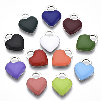 201 Stainless Steel Enamel Charms, Heart, Stainless Steel Color, Mixed Color, 14.5x11.5x2mm, Hole: 3x4mm
