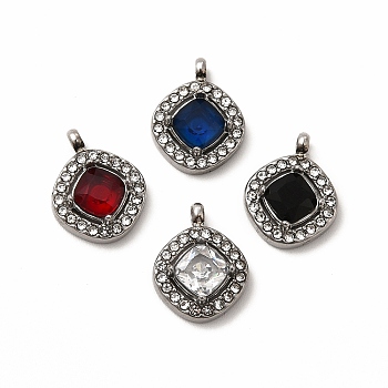 304 Stainless Steel Cubic Zirconia Pendants, with Rhinestone, Rhombus Charms, Mixed Color, 13.5x10.5x4mm, Hole: 1.8mm