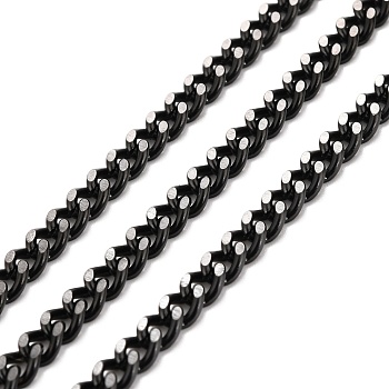 Vacuum Plating 304 Stainless Steel Cuban Link Chains, Unwelded, with Spool, Electrophoresis Black, 7x5x2mm, about 32.81 Feet(10m)/Roll