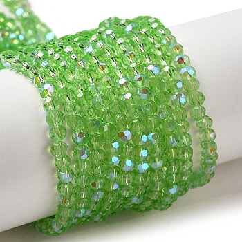 Electroplate Transparent Glass Beads Strands, Faceted, Round, Rainbow Plated, Light Green, 3mm, Hole: 0.8mm, about 164~166pcs/strand, 19.69~19.88 inch(50~50.5cm)