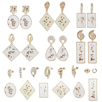 DIY Earring Making Kits, with Alloy Stud Earring Findings, Epoxy Resin Pendants, Mixed Shapes, Golden