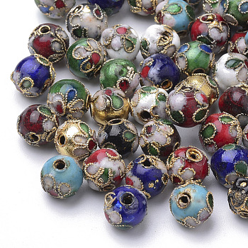 Handmade Cloisonne Beads, Round, Mixed Color, Round 8mm(+-0.5~1mm), hole: about 2mm