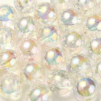 UV Plating Transparent Rainbow Iridescent Acrylic Beads, Bubble Beads, Round, Clear, 15~15.5x15.5~16mm, Hole: 2.6~2.7mm