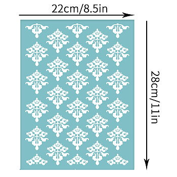 Self-Adhesive Silk Screen Printing Stencil, for Painting on Wood, DIY Decoration T-Shirt Fabric, Sky Blue, Flower Pattern, 22x28cm