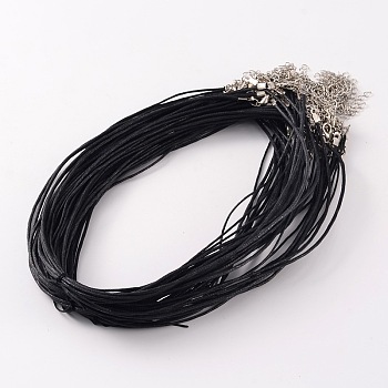 Mixed Size DIY Waxed Cord Necklace Making, with Iron Lobster Claw Clasps and Extender Chains, Black, 15 inch~18 inch, 0.8~1.5mm