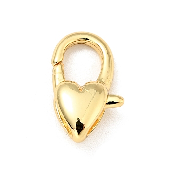 Brass Heart Lobster Claw Clasps, Parrot Trigger Clasps Jewelry Making Findings, Cadmium Free & Lead Free, Long-Lasting Plated, Real 18K Gold Plated, 14x8.5x4mm, Hole: 1.4mm