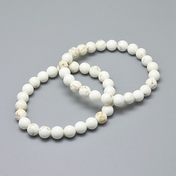 Natural Magnesite Bead Stretch Bracelets, Round, 2 inch~2-3/8 inch(5~6cm), Bead: 5.8~6.8mm