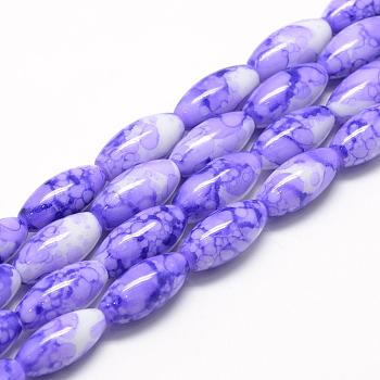 Baking Painted Glass Beads Strands, Swirl Glass Beads, Oval, Mauve, 22x10~10.5mm, Hole: 1.5~2.5mm, about 35~37pcs/strand, 30.31 inch(77cm)