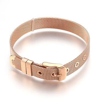 304 Stainless Steel Watch Bands, Watch Belt Fit Slide Charms, Rose Gold Plated, 8-1/2 inch(21.5cm), 10mm